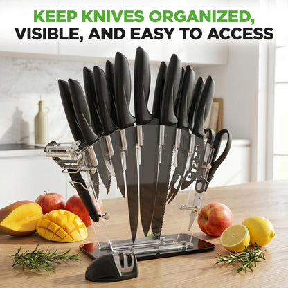 17-Piece Kitchen Knife Set - Precision Cutting - Stainless Steel - Acrylic Stand