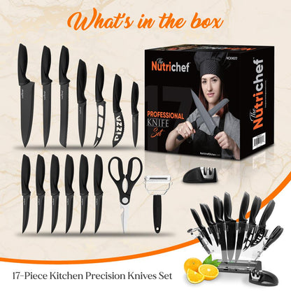 17-Piece Kitchen Knife Set - Precision Cutting - Stainless Steel - Acrylic Stand