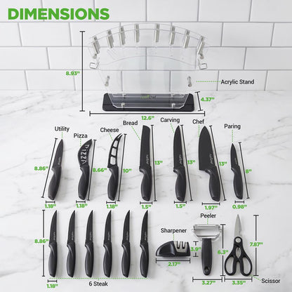 17-Piece Kitchen Knife Set - Precision Cutting - Stainless Steel - Acrylic Stand