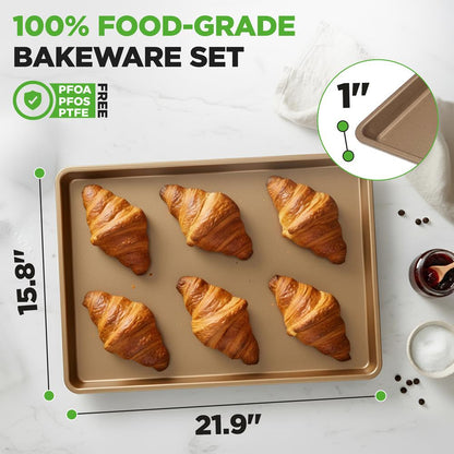 Non-Stick Mega Bake Pan - Stylish Metallic Coating, Dishwasher Safe And Pfoa, Pfos, Ptfe Free