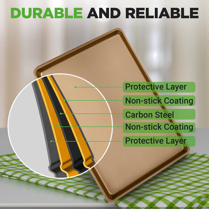 Non-Stick Mega Bake Pan - Stylish Metallic Coating, Dishwasher Safe And Pfoa, Pfos, Ptfe Free