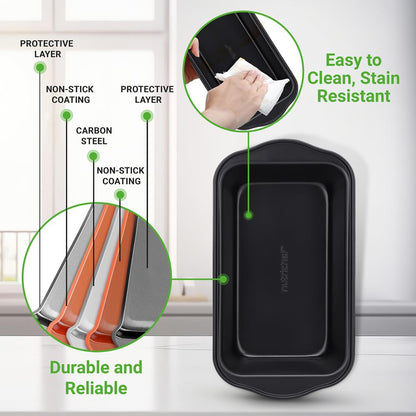 Loaf Pans Set of 4, Quick Heat, Non-Stick Carbon Steel, Oven Safe