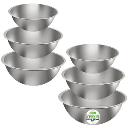 6-Piece Stainless Steel Mixing Bowls Set - Stackable, Dishwasher Safe