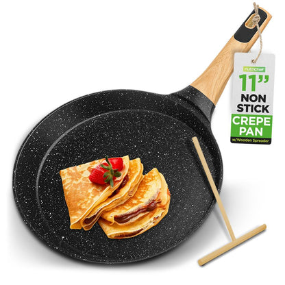 11" Non-Stick Crepe Pan, Easy Clean Marble Coating, Includes Spreader