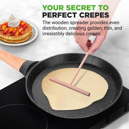 11" Non-Stick Crepe Pan, Easy Clean Marble Coating, Includes Spreader