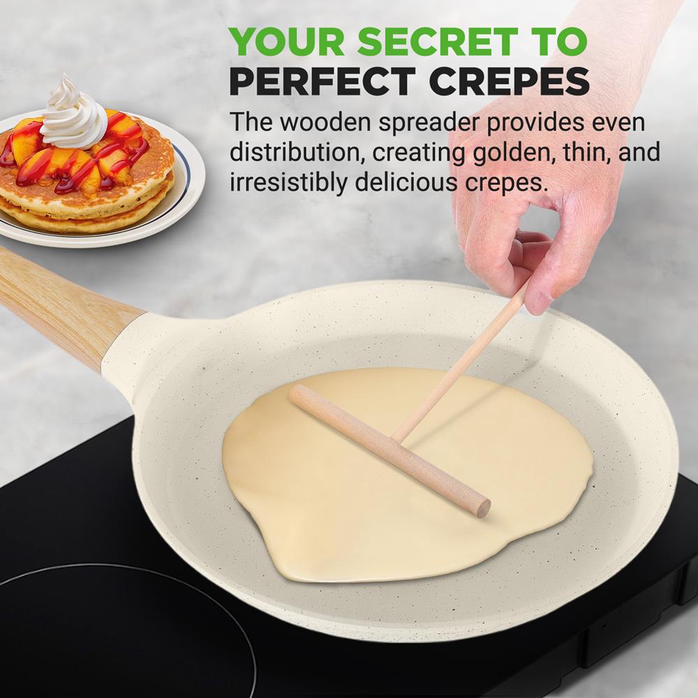 11" Non-Stick Crepe Pan, Easy Clean Marble Coating, White Cream Marble - Thumbnail 4