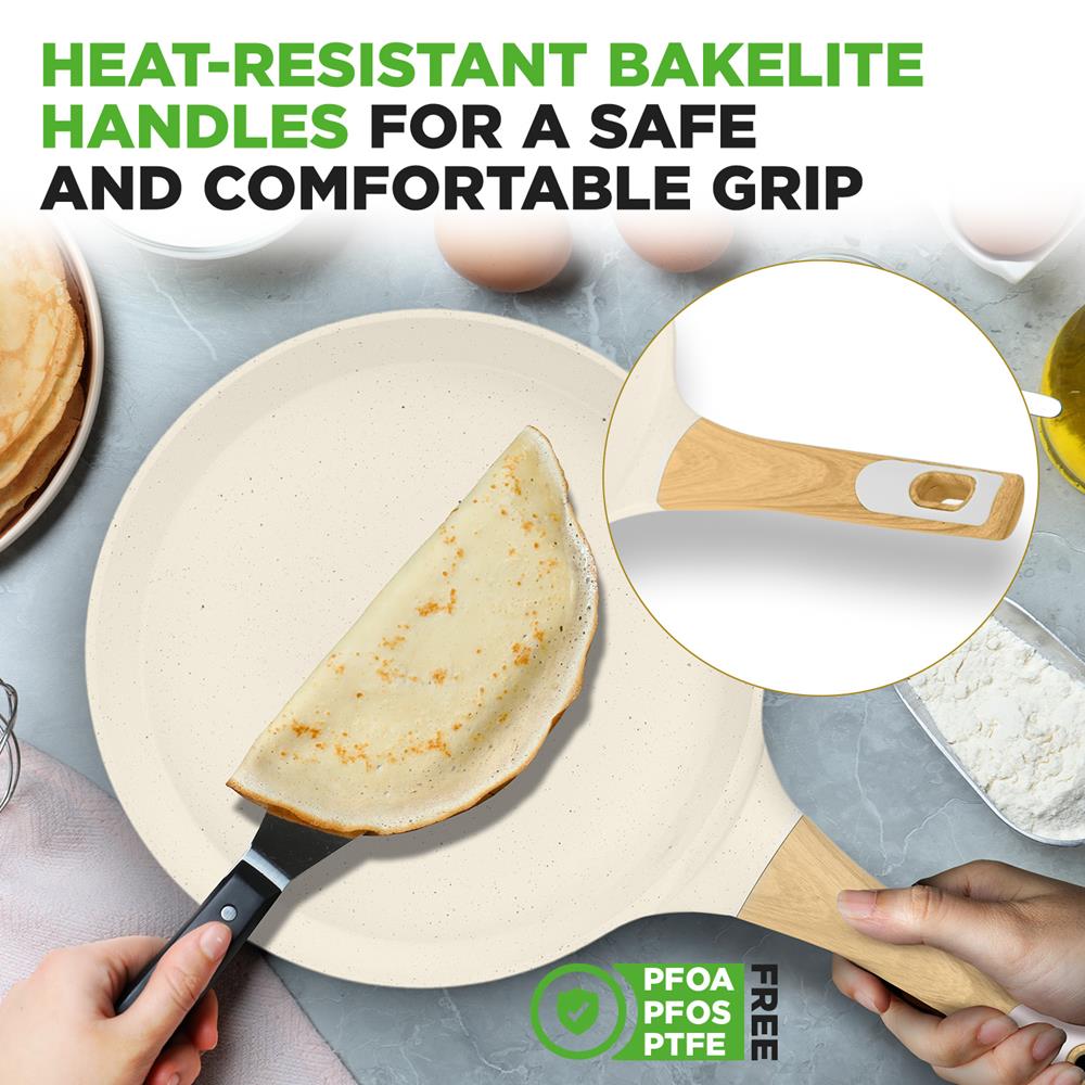 11" Non-Stick Crepe Pan, Easy Clean Marble Coating, White Cream Marble - Thumbnail 2