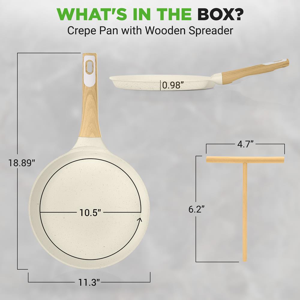 11" Non-Stick Crepe Pan, Easy Clean Marble Coating, White Cream Marble - Thumbnail 3