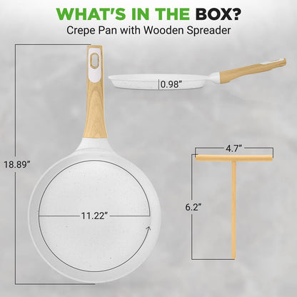 11" Non-Stick Crepe Pan, Easy Clean Marble Coating, White Cream Marble