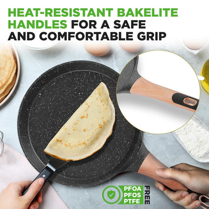 Non-Stick Crepe Pan, Even Heat, Marble Coating, Includes Spreader