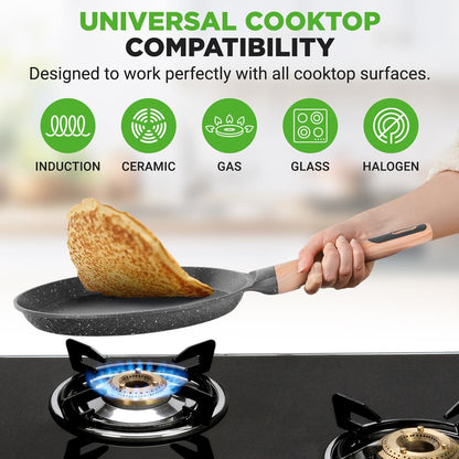 Non-Stick Crepe Pan, Even Heat, Marble Coating, Includes Spreader