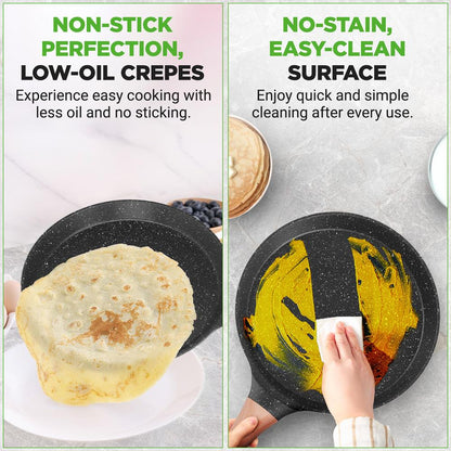 Non-Stick Crepe Pan, Even Heat, Marble Coating, Includes Spreader