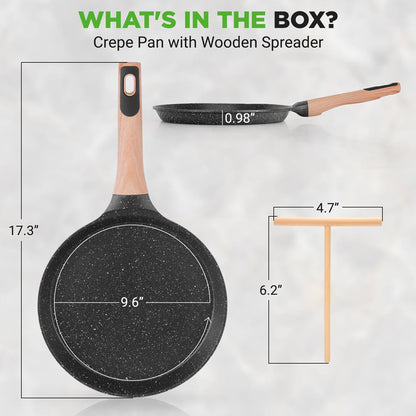 Non-Stick Crepe Pan, Even Heat, Marble Coating, Includes Spreader