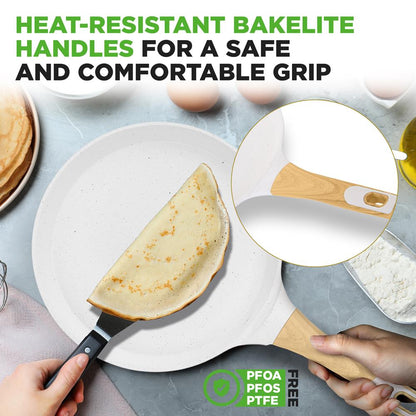 Non-Stick Crepe Pan, Even Heat, Marble Coating, White Cream