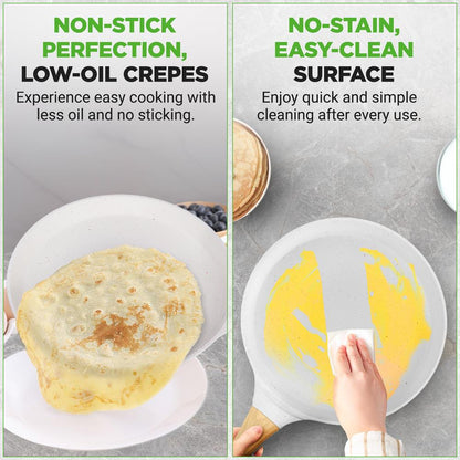 Non-Stick Crepe Pan, Even Heat, Marble Coating, White Cream