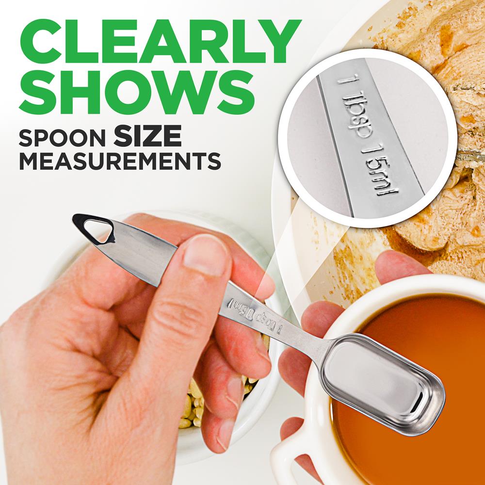 Stainless Steel Measuring Spoons Set 6Pc - Precise, Easy-Clean, Oval Shape - Thumbnail 5