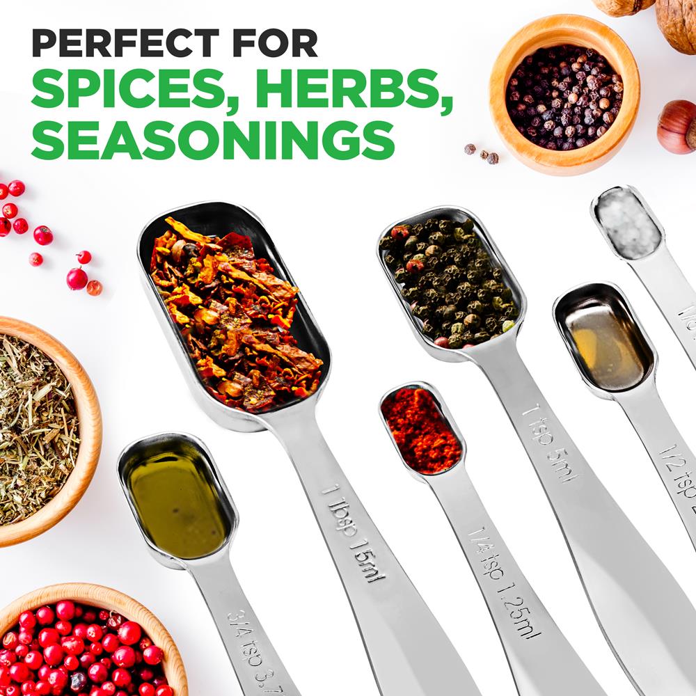Stainless Steel Measuring Spoons Set 6Pc - Precise, Easy-Clean, Oval Shape - Thumbnail 4