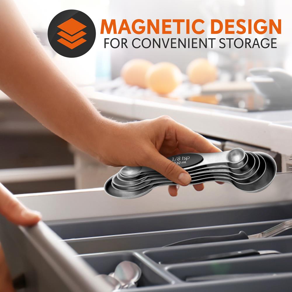 Magnetic Measuring Spoon Set - Space-Saving Stainless Steel, Silver - Thumbnail 3