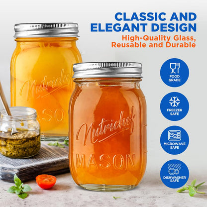 Mason Jars 2-Pack 16 oz - Airtight Seal, Thick Glass, Silver Lids