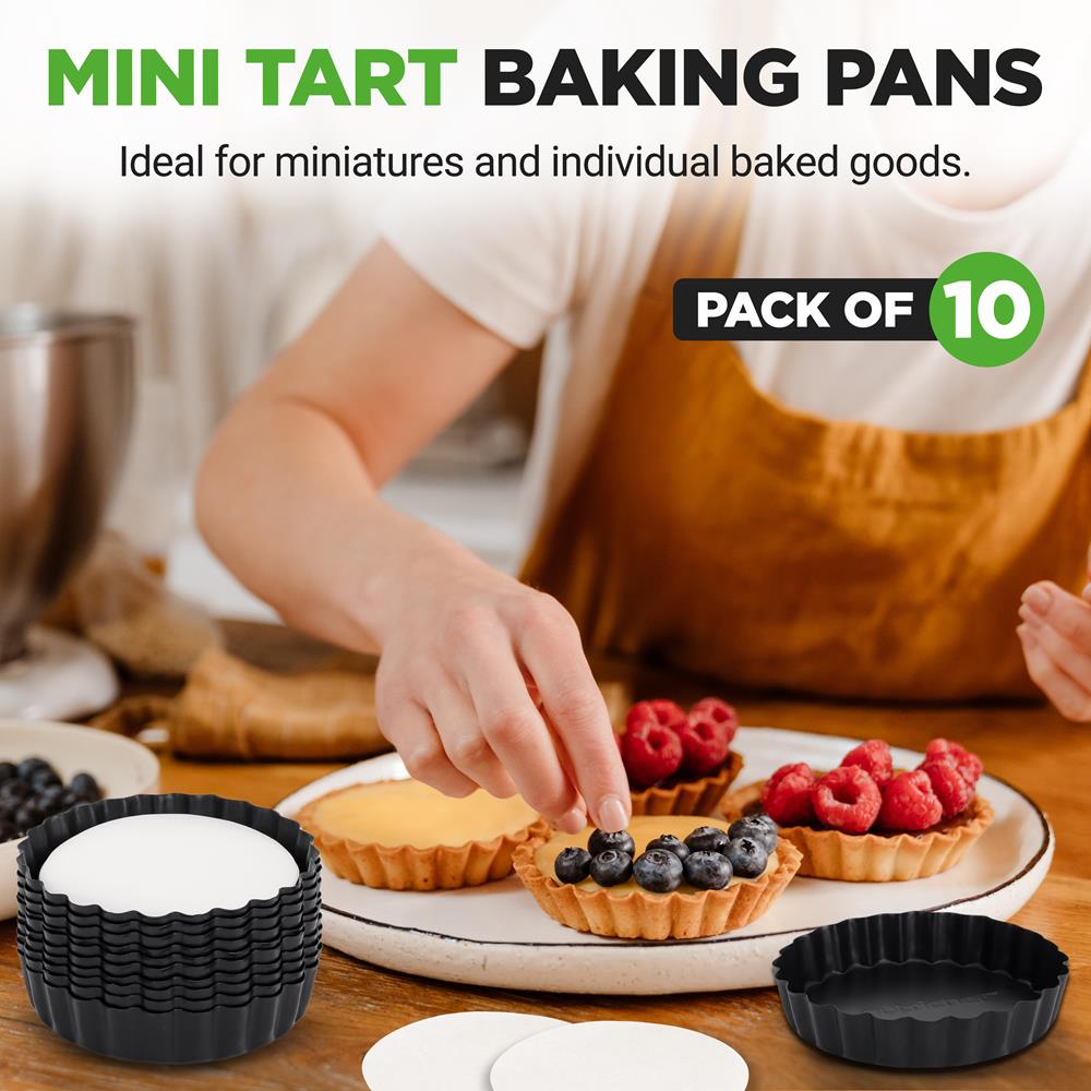 Mini Tart Pans 10pc Set Nonstick Removable Bottom Carbon Steel - Thumbnail 3
