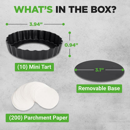 Mini Tart Pans 10pc Set Nonstick Removable Bottom Carbon Steel