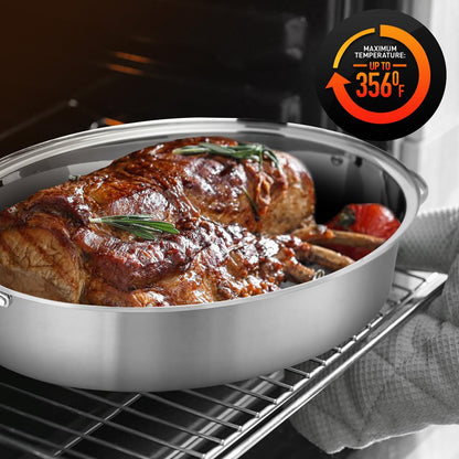 20" Oval Roasting Pan - Tender Roasts - Stainless Steel, Dishwasher Safe