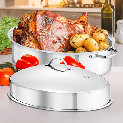 20" Oval Roasting Pan - Tender Roasts - Stainless Steel, Dishwasher Safe