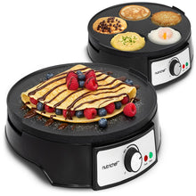 12" Reversible Crepe And Pancake Maker And Aluminum Hot Plate Griddle Cooktop With Led Indicator And Adjustable Temperature Control