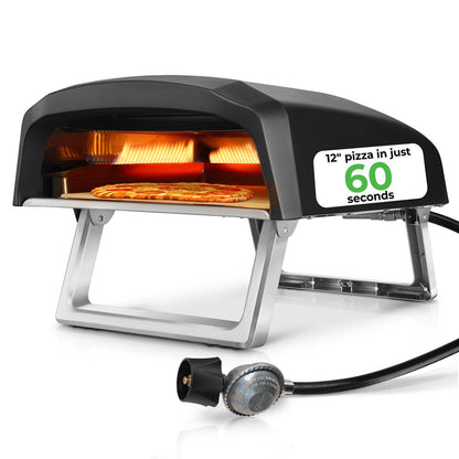 Portable Gas Pizza Oven - 12" Pizza in 60s, Stainless Steel, Easy Setup