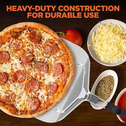 Nonstick Pizza Peel, Foldable Aluminum Base, Stainless Steel Handle