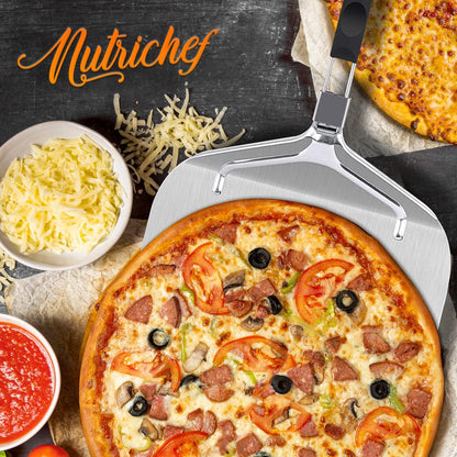 Nonstick Pizza Peel, Foldable Aluminum Base, Stainless Steel Handle