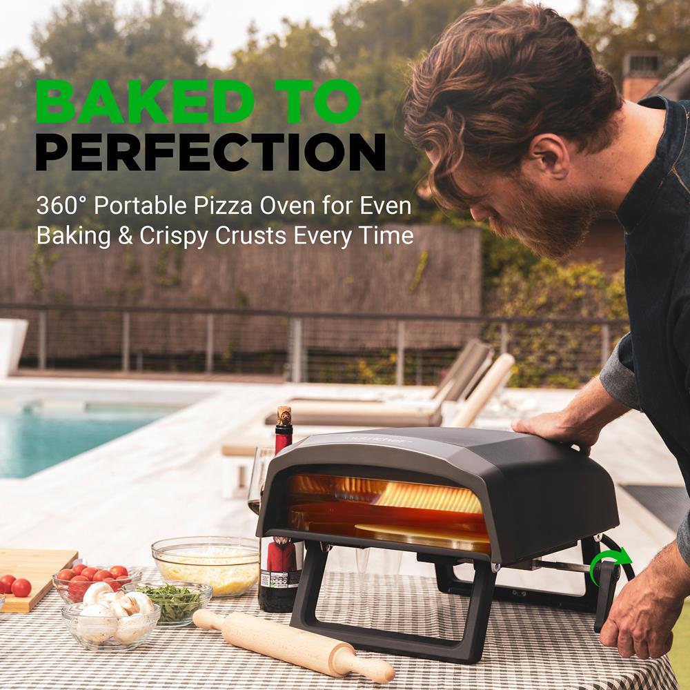 Outdoor Pizza Oven, 1-Min Cook, Rotating Stone, Carbon Steel
