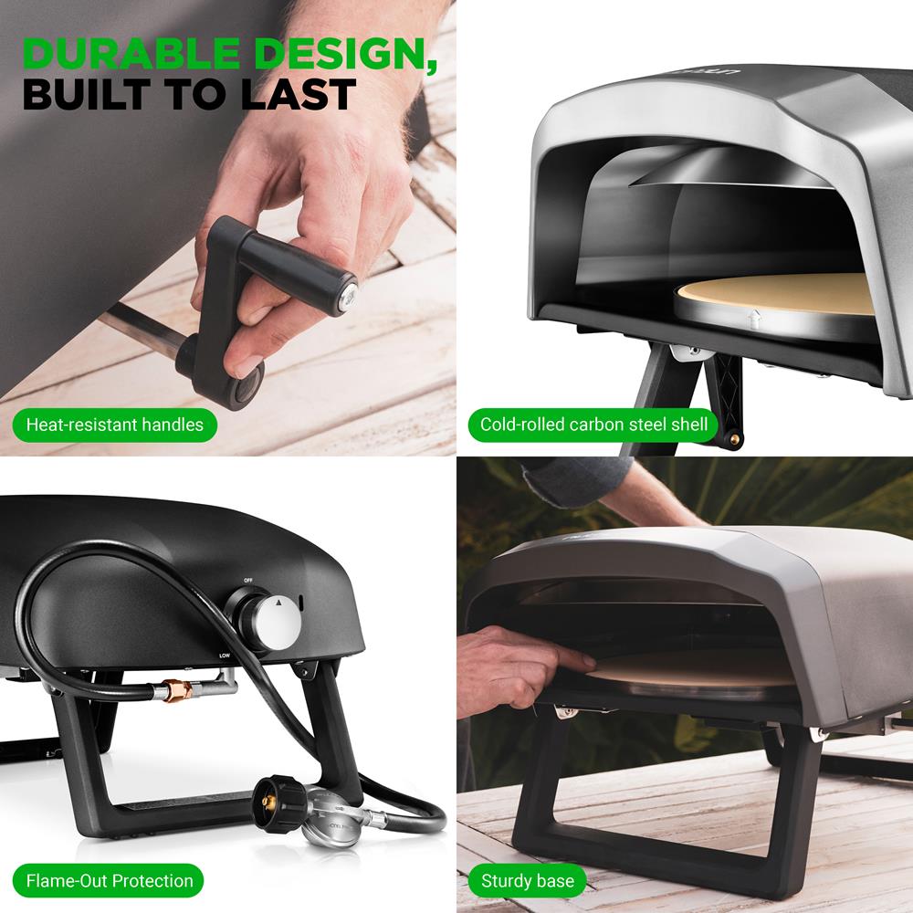 Outdoor Pizza Oven, 1-Min Cook, Rotating Stone, Carbon Steel