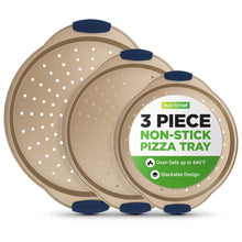 3-Piece Pizza Tray Set for Crispy Pizzas, Nonstick Carbon Steel, Gold