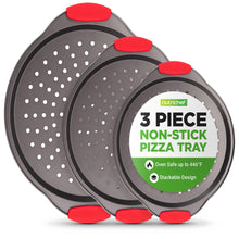 3-Piece Pizza Tray Set for Crispy Pizzas, Nonstick Carbon Steel, Gray