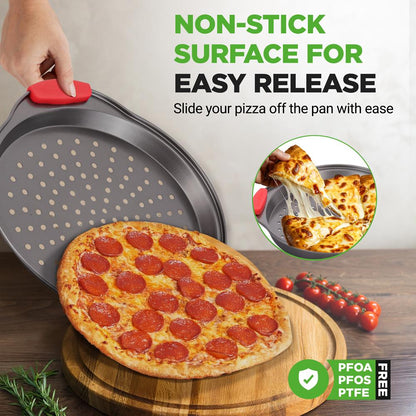 3-Piece Pizza Tray Set for Crispy Pizzas, Nonstick Carbon Steel, Gray