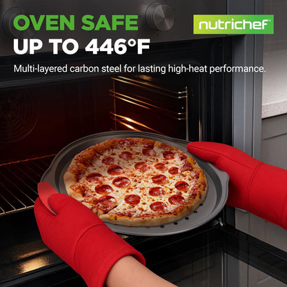 3-Piece Pizza Tray Set for Crispy Pizzas, Nonstick Carbon Steel, Gray