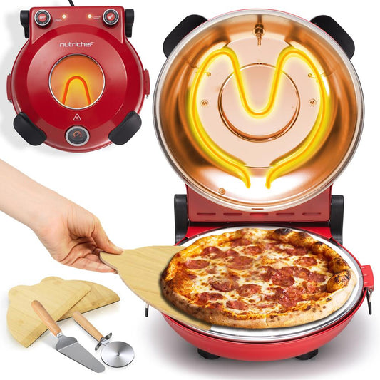 Electric Pizza Oven, Precise Cooking, Non-Stick Stone, Red