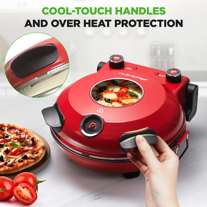 Electric Pizza Oven, Precise Cooking, Non-Stick Stone, Red