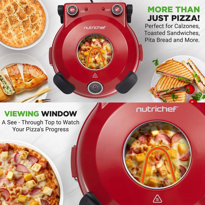 Electric Pizza Oven, Precise Cooking, Non-Stick Stone, Red
