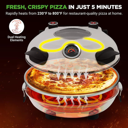 Electric Pizza Oven 12" | Precise Cooking | Non-Stick Stone | White