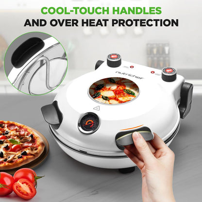 Electric Pizza Oven 12" | Precise Cooking | Non-Stick Stone | White