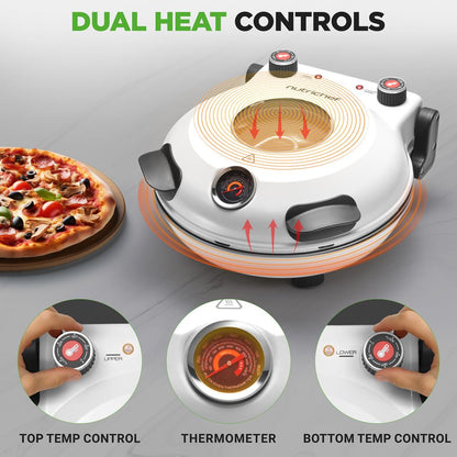 Electric Pizza Oven 12" | Precise Cooking | Non-Stick Stone | White