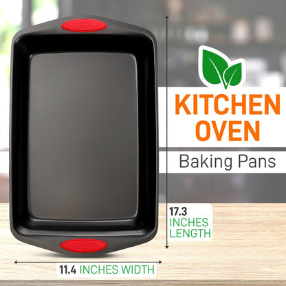 2-Piece Nonstick Baking Pan Set, Even Heat, Carbon Steel, Red Handles