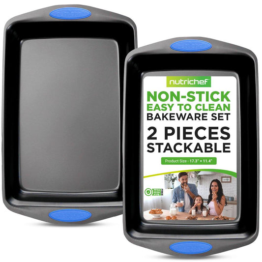 2-Piece Nonstick Baking Pan Set, Even Heat, Carbon Steel, Blue Handles