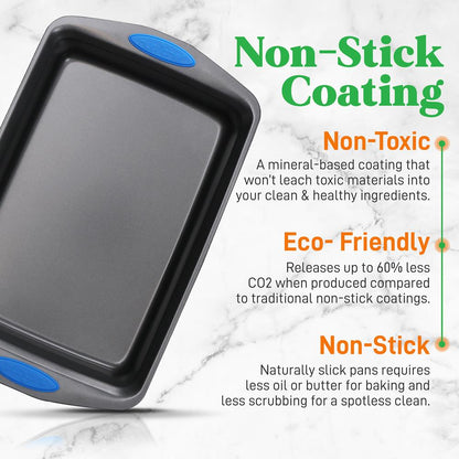 2-Piece Nonstick Baking Pan Set, Even Heat, Carbon Steel, Blue Handles