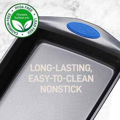 2-Piece Nonstick Baking Pan Set, Even Heat, Carbon Steel, Blue Handles