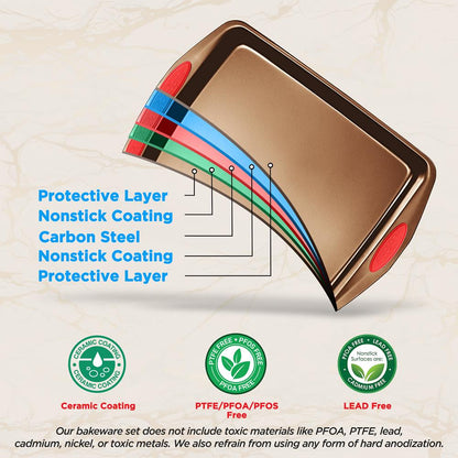 15-Piece Nonstick Bakeware Set, Durable Carbon Steel, Gold