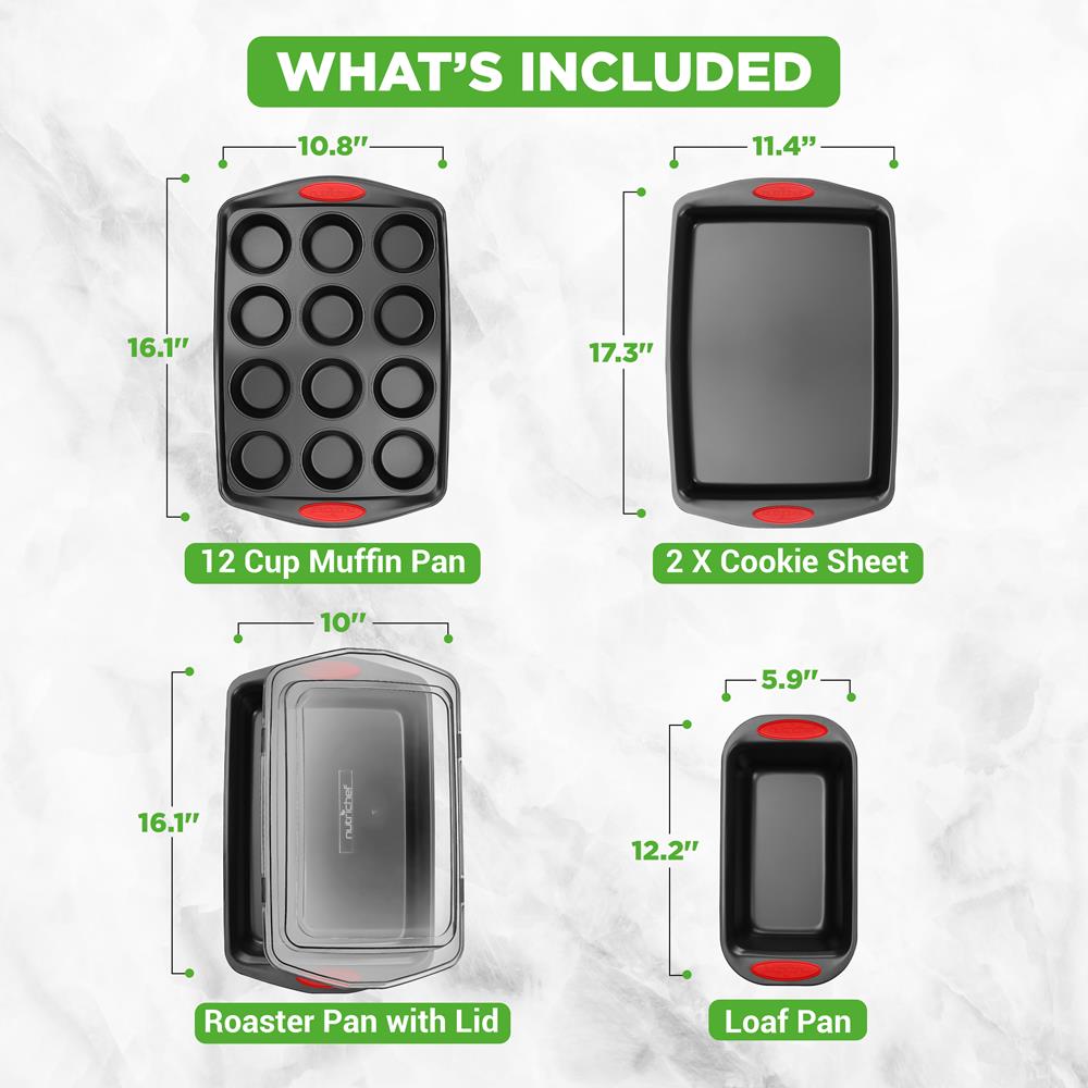 6-Piece Nonstick Bakeware Set - Easy Clean Carbon Steel, Red Handles - Thumbnail 4