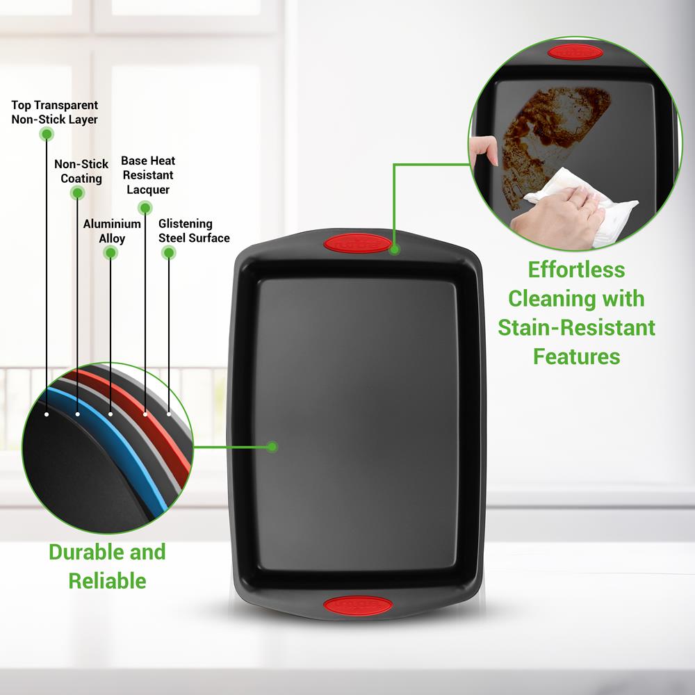 6-Piece Nonstick Bakeware Set - Easy Clean Carbon Steel, Red Handles - Thumbnail 3